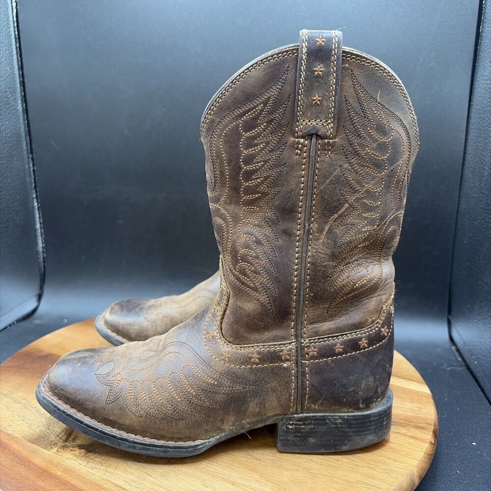 Ariat Honor Kids Size 13.5 Cowboy Boots Brown Leather Pull On Western 10017313